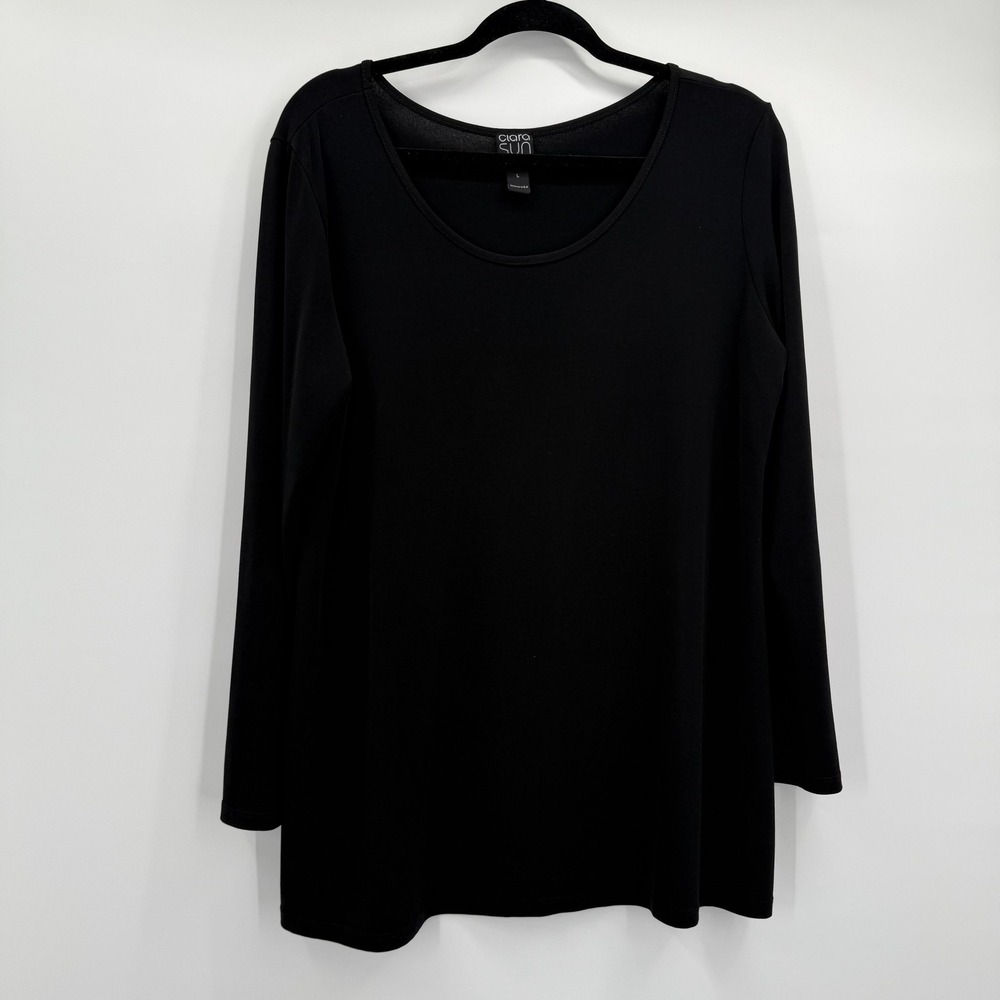 Clara Sunwoo Shirt Womens Large‎ Black Long Sleeve Scoop Neck Stretch Minimalist